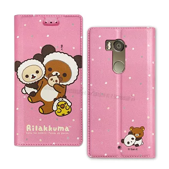 日本授權正版 拉拉熊/Rilakkuma HTC U11+ / U11 Plus 金沙彩繪磁力皮套(熊貓粉)