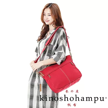 【kinoshohampu】雙拉鍊休閒斜背包紅色