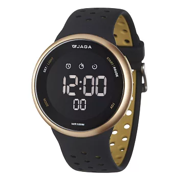 JAGA(捷卡)科技時尚運動型電子錶-M1185-AL(黑金)