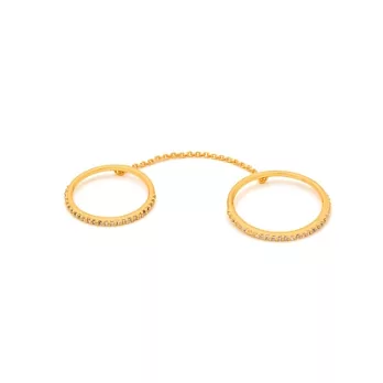 GORJANA 平衡骨 典雅鑲鑽 細緻金鍊連結設計 指節戒 雙戒指套組4+7