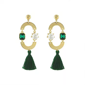 Snatch 珍珠寶石流蘇金片耳環 - 復古綠 / Pearl With Gem Tassel Earrings - Vintage Green