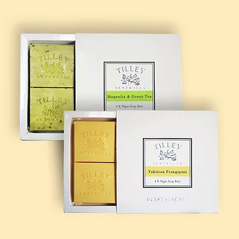 Tilley百年特莉 香氛植物皂4入禮盒x2款香味 (大溪地赤素馨+木蘭花&綠茶)