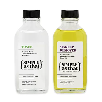 SIMPLE as that-澳洲-植萃潔淨組-玫瑰化妝水(100ml)+兒茶素卸妝油(100ml)