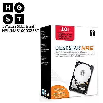 HGST 10TB 3.5吋 7200轉 SATAⅢ NAS專用硬碟 (H3IKNAS100002567)