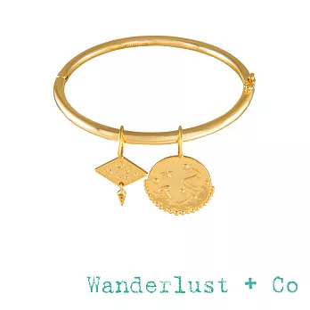 Wanderlust+Co 澳洲品牌 古典銀河星球鑲鑽小墜手環 金色百搭素面手環 INES