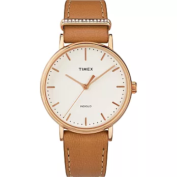 【TIMEX】 天美時 週末Fairfield系列 晶鑽時尚優雅手錶 (米白/淺棕 TXTW2R70200)
