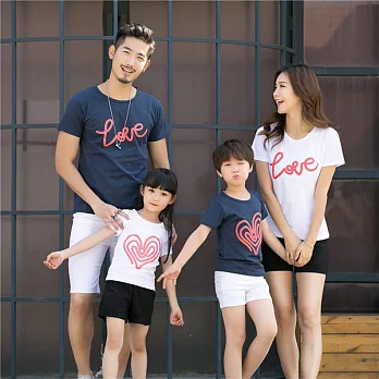 深藍與白love愛心上衣親子裝情侶裝(女大人)S深藍