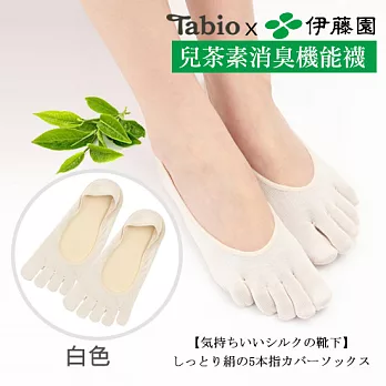 【Tabio×伊藤園】吸濕除臭絲綢保濕5趾船襪 / 日本職人手做白色