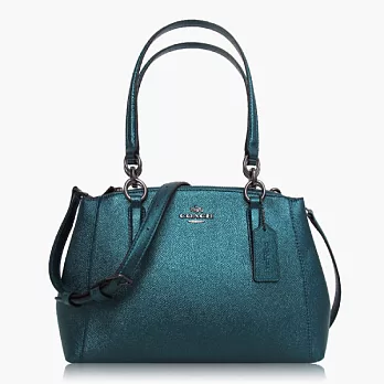 【COACH 多種背法】十字紋皮革 / 肩背 / 斜背兩用包(小款)_金屬藍綠