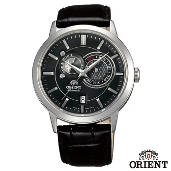 ORIENT東方錶經典工藝日月相錶系列皮革機械腕錶-黑色x41.5mmFET0P003B0