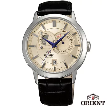 ORIENT東方錶經典工藝日月相錶系列皮革機械腕錶-米色x41.5mmFET0P003W0