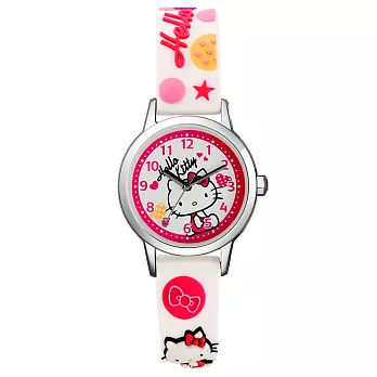 Hello Kitty KT013 閃耀星星立體Kitty愛心指針矽膠手錶- 白色