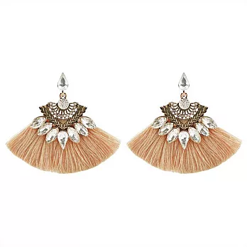 Snatch 太陽孔雀水晶扇流蘇耳環 - 甜蜜卡其 / Sun Peacock Crystal Tassel Earrings - Sweet Khaki