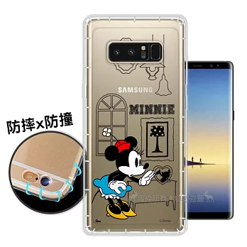 迪士尼正版 Samsung Galaxy Note 8 簡約線條 空壓安全保護套(米妮) 手機殼 有吊飾孔