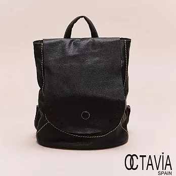 OCTAVIA 8 真皮- 思念的空隙 牛皮鏤刻半圓袋蓋後背包-獨自黑