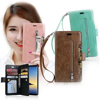 VXTRA 法式香榭 三星Samsung Galaxy Note 8 多層次皮夾 錢包手機皮套蒂芬妮綠