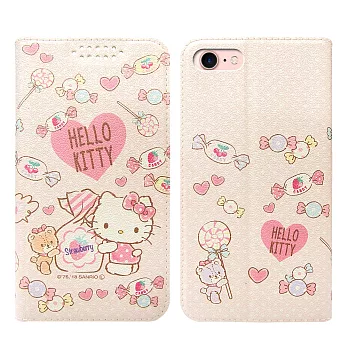 三麗鷗授權Hello Kitty貓 iPhone 8/iPhone 7 4.7吋 粉嫩系列彩繪磁力皮套(軟糖) 有吊飾孔