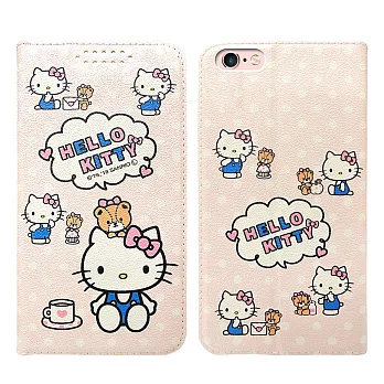 三麗鷗授權 Hello Kitty貓 iPhone 6s Plus/6 Plus 5.5吋 粉嫩系列彩繪磁力皮套(小熊) 有吊飾孔