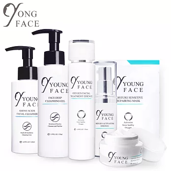 【YONG FACE 雅菲思】涵氧賦活全系列六件組(妝凝膠+淨膚乳+新膚露+精華液+活乳霜+修護面膜)