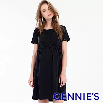 【Gennies奇妮】棉質鏤空雕花蕾絲洋裝M黑
