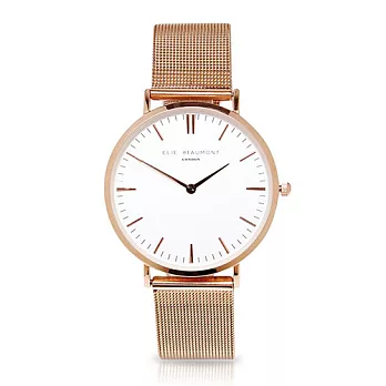 Elie Beaumont 英國時尚手錶牛津米蘭錶帶系列 白錶盤x玫瑰金色錶帶錶框38mm