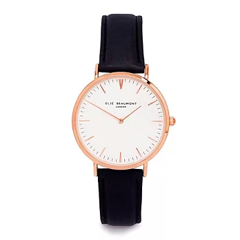Elie Beaumont 英國時尚手錶 牛津系列 白錶盤x黑色皮革錶帶x玫瑰金錶框38mm