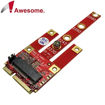 Awesome M.2 B Key(USB2.0/PCIe/SATA)轉mPCIe轉接卡－AWD-DT-134B