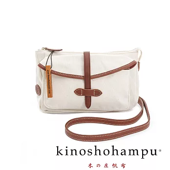 【kinoshohampu】經典皮帶穿繩設計帆布斜揹/肩揹包-白色
