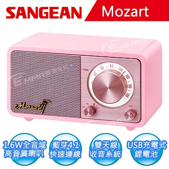 【SANGEAN】莫札特迷你藍芽音箱收音機(粉紅色)
