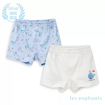 les enphants 粉嫩動物男童平角褲(兩件組)100淺藍+白色