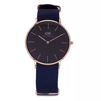 DW Daniel Wellington 經典中的珍貴收藏時尚優質腕錶-藍色帆布+金殼/40mm-DW00100277