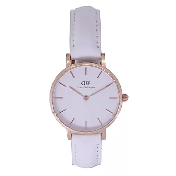 DW Daniel Wellington 經典中的獨特時尚優質皮革腕錶-白+玫瑰金/28mm-DW00100249