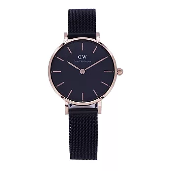 DW Daniel Wellington 經典中的黑色米蘭帶風格時尚優質腕錶-黑+玫瑰金/28mm-DW00100245