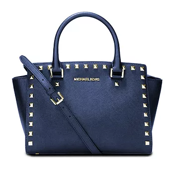 MICHAEL KORS 鉚釘防刮皮革手提/斜背兩用包-深藍(現貨+預購)深藍