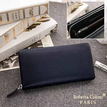 Roberta Colum - 經典品味鹿紋牛皮雙拉鍊手拿包-共3色深藍色