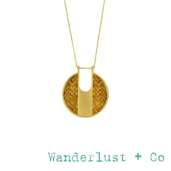Wanderlust+Co 澳洲品牌 琥珀色編織圓牌項鍊 金色長項鍊 AMBER