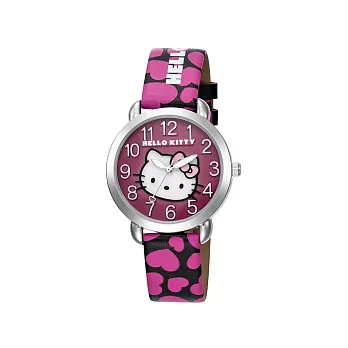 【HELLO KITTY】凱蒂貓 繽紛愛心立體貓頭手錶(黑桃/桃紫面 LK689LWMB)