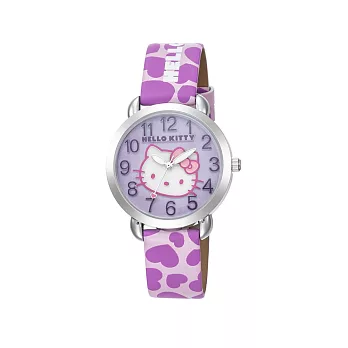 【HELLO KITTY】凱蒂貓 繽紛愛心立體貓頭手錶(粉紫 LK689LWVV)