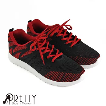 【Pretty】情侶款混色針織網布休閒男鞋JP25.5紅色