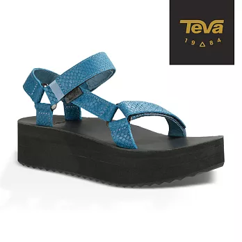 TEVA 美國 女 Flatform Universal ˊ真皮織帶厚底涼鞋-US6藍色蛇紋