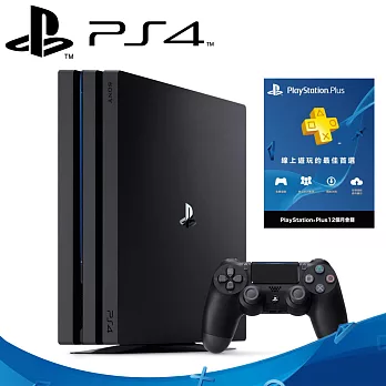 SONY PS4 Pro主機 CUH-7117 系列1TB+PlayStation Plus會員 12個月會籍卡極致黑