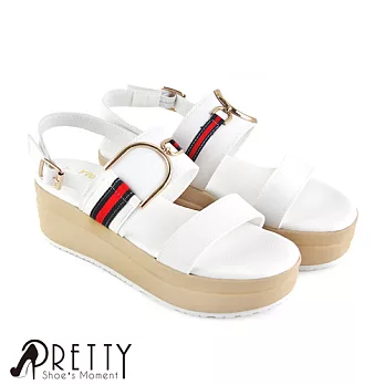 【Pretty】金屬裝飾鬆緊繫踝厚底涼鞋JP22.5白色
