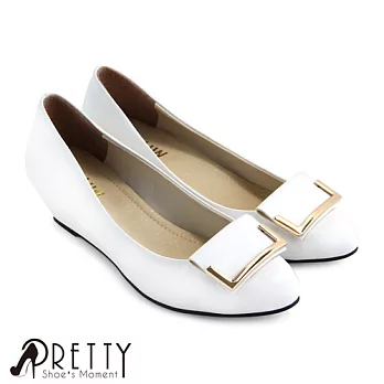 【Pretty】氣質金屬尖頭楔型鞋JP22.5白色