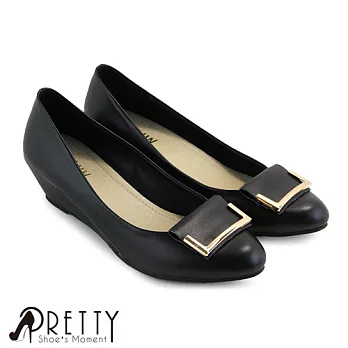 【Pretty】氣質金屬尖頭楔型鞋JP23黑色