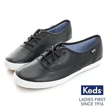 KEDS -CHAMPION 復古皮革休閒鞋-黑US6.5黑