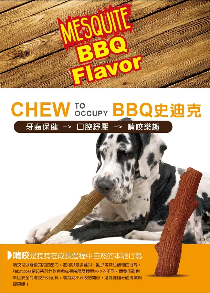 美國Petstages 30144 BBQ史迪克-M (中型犬) 1入裝 寵物磨牙潔齒耐咬玩具玩具