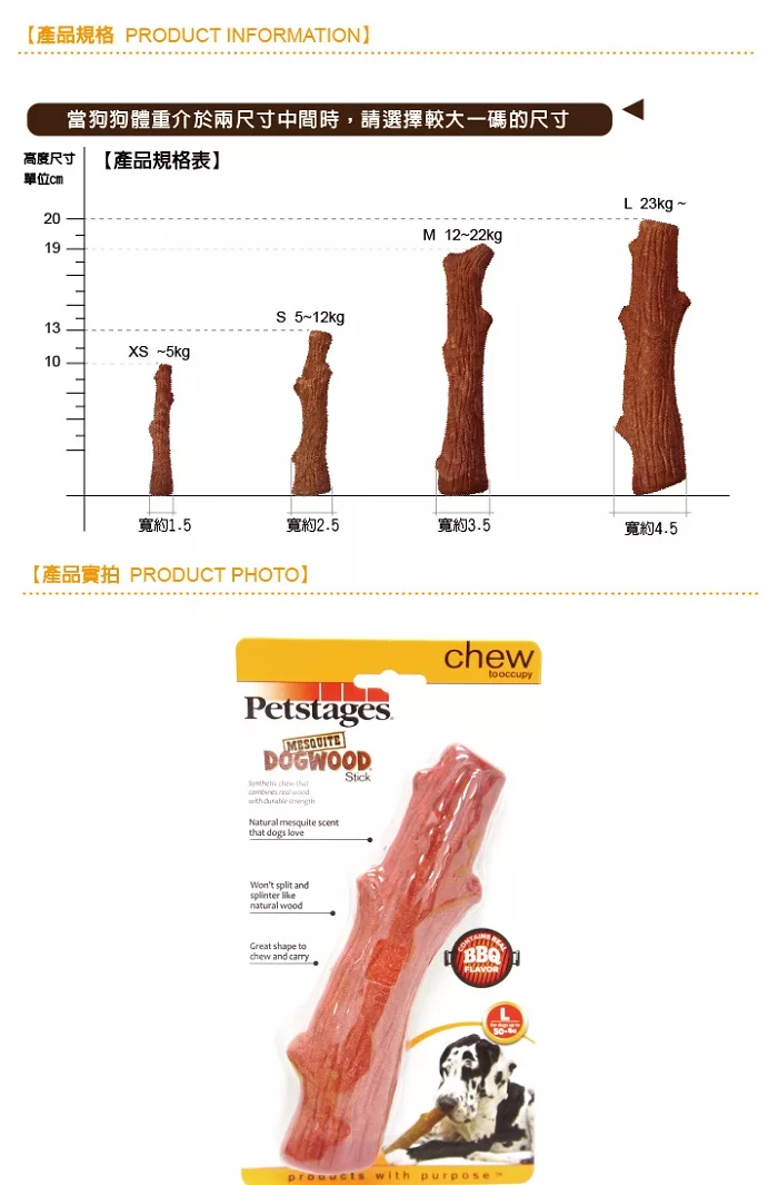 美國Petstages 30145 BBQ史迪克-L (大型犬) 1入裝 寵物磨牙潔齒耐咬玩具