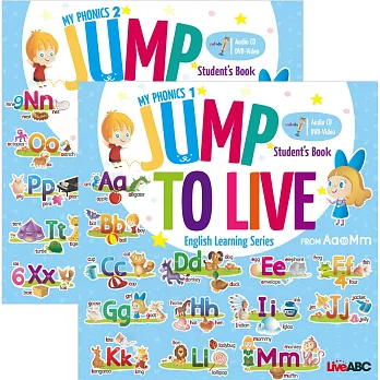 Jump To Live幼童點讀系列:發音書①②【2本全彩書+2片影音DVD+2片學習朗讀CD+2本親子共學手冊】