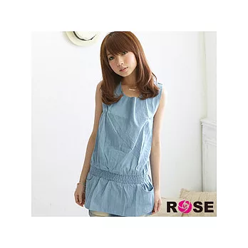 ROSE。妝點蔚藍單寧素面腰彈性背心長版上衣