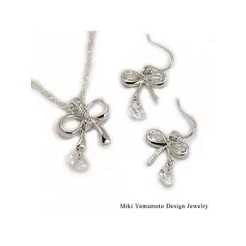 【山本美樹】Spring蝴蝶結 水晶項鍊耳環套組